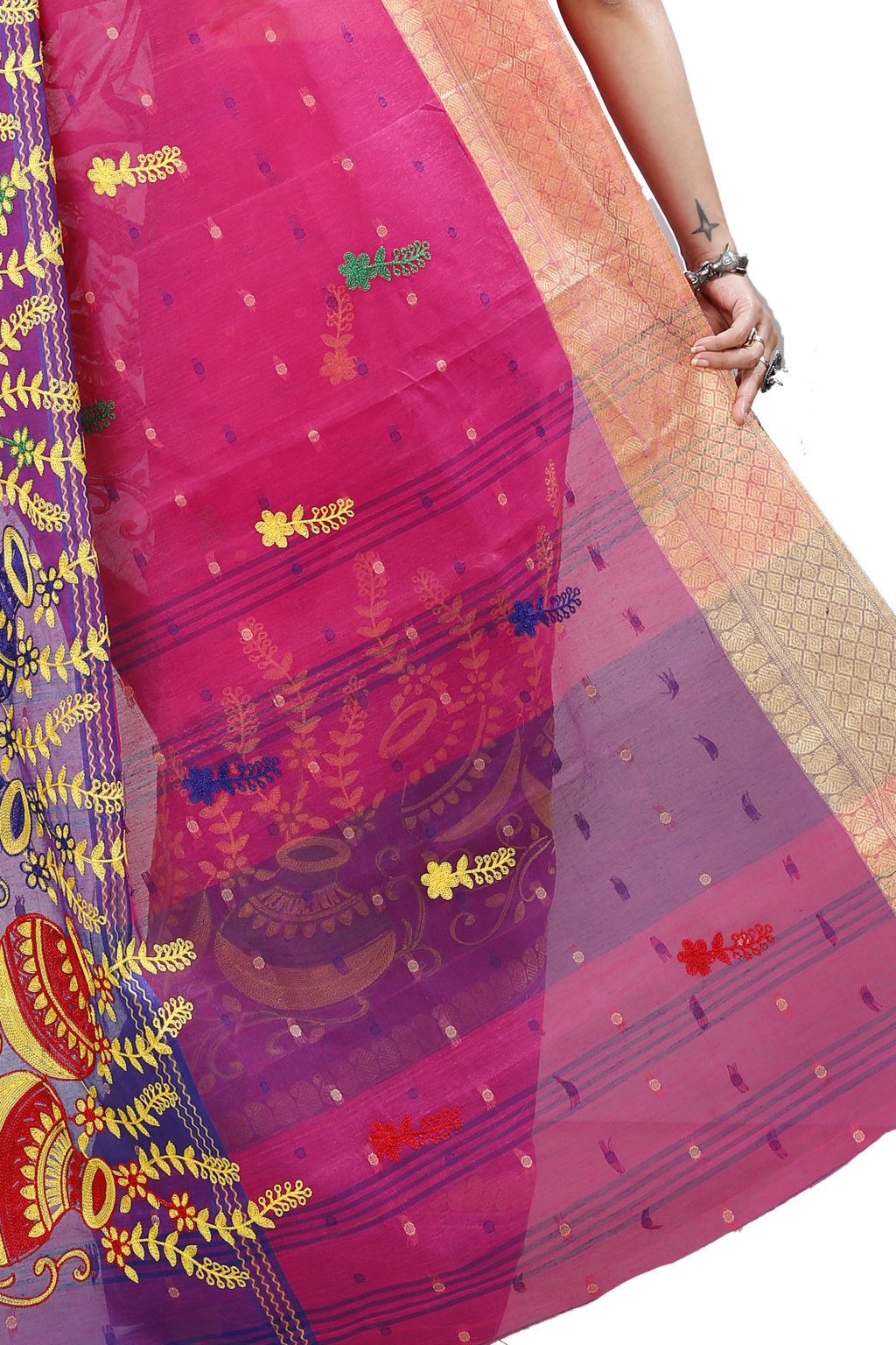 Pink Pure Cotton Embi_Ganga_Buti Tant Embroidery (1004)